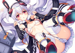 Rule 34 | 1girl, animal ears, ass, azur lane, bad id, bad pixiv id, bare shoulders, bikini, bikini top only, bikini under clothes, black gloves, breasts, cannon, cleavage, clenched hands, commentary request, elbow gloves, fake animal ears, from below, gloves, hair between eyes, hairband, ichigo seika, jacket, jitome, laffey (azur lane), laffey (retrofit) (azur lane), long hair, micro bikini, midriff, miniskirt, navel, open clothes, open jacket, open mouth, pleated skirt, rabbit ears, red eyes, red hairband, silver hair, skirt, sleeveless, small breasts, spread legs, stomach, swimsuit, thighhighs, thighs, twintails, underboob, very long hair, white thighhighs