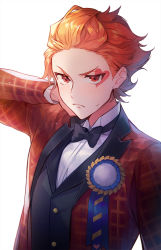 Rule 34 | 1boy, ace trappola, akots i, blush, facial tattoo, formal, jacket, looking at viewer, male focus, necktie, red eyes, red hair, short hair, suit, sweatdrop, tattoo, twisted wonderland