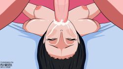 Rule 34 | 1boy, 1girl, 2020, animated, animated gif, artist name, bed, black hair, blush, breasts, closed eyes, cum, cum in mouth, dated, facial, fellatio, hetero, irrumatio, large breasts, large penis, lips, long hair, nico robin, nipples, nude, one piece, oral, penis, pink background, pink lips, plusbestia, shiny skin, testicles, thick thighs, thighs