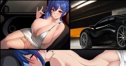 Rule 34 | 1girl, ass, azur lane, backless dress, backless outfit, bad id, bad twitter id, bare shoulders, blue hair, blush, breasts, butt crack, car, car interior, dress, evening gown, grey dress, grimgrim, half-closed eyes, highres, huge breasts, implied fellatio, jewelry, looking at viewer, making-of, mclaren p1, medium hair, motor vehicle, navel, necklace, nipple slip, nipples, open mouth, pink eyes, plunging neckline, revealing clothes, side ponytail, sidelocks, silver dress, smile, solo focus, st. louis (azur lane), st. louis (luxurious wheels) (azur lane), strap pull, thigh grab, unfinished