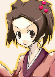 Rule 34 | &gt;:), 00s, 1girl, beige background, brown eyes, brown hair, closed mouth, fuu (samurai champloo), hair ornament, hair stick, japanese clothes, kimono, long sleeves, looking at viewer, lowres, mole, mole under eye, murata mine, oekaki, outline, red kimono, samurai champloo, short hair, simple background, sketch, smile, solo, upper body, v-shaped eyebrows