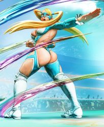 Rule 34 | 1girl, ass, ass cutout, backless outfit, bent over, blonde hair, blue eyes, breasts, cleavage, cleavage cutout, clothing cutout, costume, curvy, heart cutout, huge ass, leotard, mask, multiple boys, muscular, muscular back, muscular female, official art, promotional art, rainbow mika, revealing clothes, skirt, street fighter, street fighter v, thick thighs, thighs, thong leotard, twintails