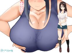 Rule 34 | 10s, 1girl, alternate costume, armpits, bow, breasts, brown hair, cleavage, girls und panzer, hair bow, kneehighs, large breasts, long hair, multiple views, nipples, nonna (girls und panzer), paizuri, paizuri under clothes, ryuuji-san, short hair, smile, socks, thighs, twitter username