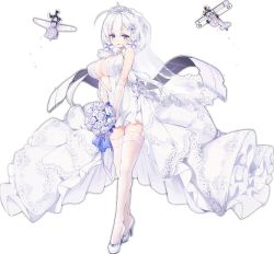 Rule 34 | 1girl, ahoge, aircraft, airplane, alternate costume, azur lane, biplane, blue eyes, blue ribbon, blush, bouquet, breasts, bridal veil, center opening, cleavage, crossed legs, dress, eyebrows, fairey swordfish, flower, full body, garter straps, hair ornament, high heels, holding, holding bouquet, illustrious (azur lane), illustrious (morning star of love and hope) (azur lane), kaede (yumesaki kaede), lace, lace-trimmed dress, lace trim, large breasts, long hair, looking at viewer, low twintails, midriff, mole, mole under eye, official art, open mouth, petals, ribbon, shoes, short dress, smile, solo, standing, supermarine seafire, supermarine spitfire, thigh gap, thighhighs, tiara, transparent background, twintails, veil, watson cross, wedding dress, white background, white dress, white footwear, white hair, white theme, white thighhighs, zettai ryouiki