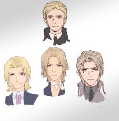 Rule 34 | 2022, 3boys, blonde hair, blue eyes, bow, brothers, cbullet, closed mouth, collar, crisis core final fantasy vii, dated, evan townshend, eyebrows hidden by hair, final fantasy, final fantasy vii, final fantasy vii remake, formal, high collar, highres, lazard deusericus, light smile, looking at viewer, male focus, multiple boys, necktie, parted bangs, rufus shinra, scarf, siblings, signature, square enix, suit, wing collar