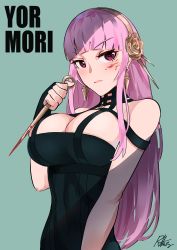 Rule 34 | 1girl, absurdres, black dress, blood, blood on face, breasts, bursting breasts, cleavage, dress, earrings, hairband, highres, hololive, hololive english, jewelry, large breasts, long hair, mori calliope, pink hair, radical highway, red eyes, sidelocks, solo, spy x family, virtual youtuber, yor briar