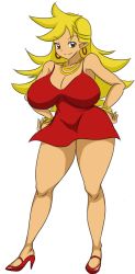 Rule 34 | 10s, breasts, cleavage, curvy, dress, hands on own hips, high heels, hip focus, huge breasts, panty &amp; stocking with garterbelt, panty (psg), pointy ears, smile, thick thighs, thighs, wide hips