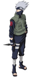 Rule 34 | absurdres, artist request, fingerless gloves, forehead protector, gloves, half mask, hatake kakashi, highres, kunai, long image, male focus, mask, naruto, naruto (series), short hair, silver hair, solo, tall image, weapon