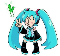 Rule 34 | 1girl, :3, aqua hair, aqua nails, aqua necktie, bare shoulders, black footwear, black skirt, black sleeves, boots, collared shirt, detached sleeves, floating, floating object, grey shirt, hatsune miku, headphones, headset, highres, long hair, mayo (funnyhoohooman), necktie, number tattoo, open mouth, pigeon-toed, pleated skirt, shirt, shoulder tattoo, skirt, smile, solo, spiral cheeks, spring onion, tattoo, thigh boots, twintails, very long hair, vocaloid