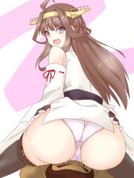 Rule 34 | 10s, 1boy, 1girl, ahoge, artist request, ass, bare shoulders, black eyes, blue eyes, blush, brown hair, cameltoe, dark skin, femdom, from behind, hairband, highres, huge ass, japanese clothes, kantai collection, kongou (kancolle), long hair, looking back, looking down, open mouth, panties, shiny skin, short hair, sitting, sitting on face, sitting on person, thighhighs, underwear