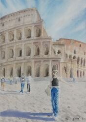 Rule 34 | arch, arena, city, colosseum, day, highres, miyuchan777, original, painting (medium), rome (city), ruins, scenery, shadow, sunlight, traditional media, watercolor (medium)