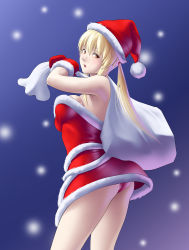Rule 34 | 1girl, ass, blonde hair, breasts, character request, christmas, dress, long hair, looking at viewer, open mouth, solo, thor (deep rising)