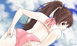 Rule 34 | adjusting clothes, adjusting swimsuit, ass, bikini, brown eyes, brown hair, dead or alive, hybrid cat, kasumi (doa), long hair, ponytail, swimsuit, tecmo
