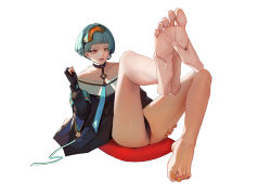 Rule 34 | 1girl, 1other, absurdres, bare shoulders, barefoot, black gloves, black panties, blue hair, commentary, commission, disembodied limb, earrings, english commentary, feet, fingerless gloves, foot focus, foot massage, foreshortening, girls&#039; frontline, gloves, goggles, goggles on head, highres, holding another&#039;s foot, jewelry, long sleeves, nail polish, open mouth, orange eyes, panties, pixiv commission, rocher-hd, short hair, single earring, single glove, sitting, soles, toenail polish, toenails, toes, underwear, white background, zas m21 (girls&#039; frontline)