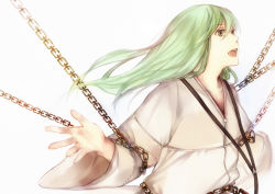 Rule 34 | 1boy, bad id, bad pixiv id, brown eyes, chain, enkidu (fate), enkidu (weapon) (fate), fate/strange fake, fate (series), green hair, highres, long hair, male focus, open mouth, re- (71832889), robe, solo, trap