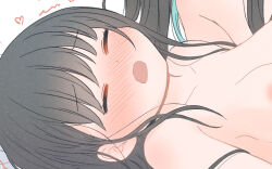 2girls areola_slip black_hair blush breasts closed_eyes commentary_request implied_fingering kurosawa_karura long_hair medium_breasts multiple_girls nude open_mouth original paid_reward_available trembling yuri