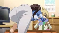 Rule 34 | ahoge, animated, animated gif, ass, ass focus, barefoot, bent over, blonde hair, brown eyes, brown hair, calendar, denim, feet, from behind, half-closed eyes, huge ass, indoors, jeans, magazine (object), minami-ke, minami-ke okawari, minami chiaki, minami kana, non-web source, pants, reading, screencap, soles, television, toes, twintails