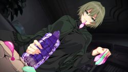 Rule 34 | 1boy, 1girl, akina-chan, animated, breasts, cape, condom, condom in mouth, condom on penis, cum, ejaculation, femdom, green eyes, green hair, handjob, highres, large breasts, large penis, mature female, mouth hold, naughty face, orgasm, penis, pov, short hair, smile, sound, sweater, tagme, umezawa itte, used condom, used condom on penis, video