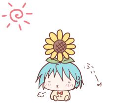 Rule 34 | &gt; &lt;, 10s, 2girls, :d, animated, animated gif, blue hair, bow, closed eyes, flower, flower on head, flying, hair bow, kaname madoka, long hair, lowres, mahou shoujo madoka magica, mahou shoujo madoka magica (anime), miki sayaka, mini person, minigirl, multiple girls, ohagi, open mouth, pink hair, short hair, smile, sun, sunflower, ultimate madoka, watering can, wings, xd