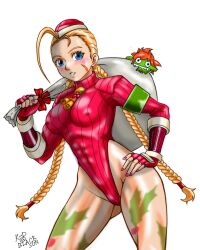 Rule 34 | 1girl, abs, adapted costume, ahoge, armband, bell, blanka, blonde hair, blue eyes, bodypaint, braid, breasts, cammy white, christmas, commentary request, covered erect nipples, facial scar, fingerless gloves, garrison cap, gloves, hand on own hip, hat, highres, k-d@black sun, leaning forward, leotard, long hair, looking at viewer, low twintails, medium breasts, mini person, miniboy, parted lips, red eyes, red gloves, red hat, red leotard, ribbed leotard, sack, scar, scar on cheek, scar on face, shoulder pads, simple background, smile, solo, street fighter, street fighter 6, thong leotard, twin braids, twintails, white background