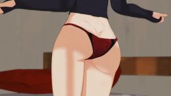 Rule 34 | 1girl, 3d, animated, ass, ass focus, ass shake, black hair, butt crack, dancing, from behind, head out of frame, highres, jiggle, kallenz, legs, lower body, no pants, panties, red panties, ruby rose, rwby, solo, sweatlong sleeves, thighs, underwear, video