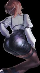 Rule 34 | 1girl, absurdres, aragiken, ass, back, black hairband, black shorts, breast zipper, breasts, collared shirt, cropped head, fingerless gloves, gloves, hair between eyes, hair wings, hairband, high-waist shorts, highres, hololive, leather shorts, long sleeves, necktie, pantyhose, pantyhose under shorts, pantylines, pink hair, puffy long sleeves, puffy sleeves, red necktie, shirt, short hair, shorts, solo, takane lui, takane lui (1st costume), taut clothes, virtual youtuber, white shirt