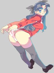 Rule 34 | 00s, 1girl, adjusting clothes, adjusting panties, ass, bad id, bad pixiv id, blue eyes, fate/stay night, fate (series), meisamu, panties, panty pull, solo, sweater, thighhighs, tohsaka rin, underwear, wedgie