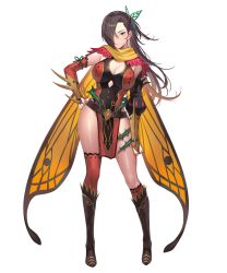 Rule 34 | 1girl, armor, asymmetrical legwear, belt, boots, breasts, brown eyes, brown hair, cape, cleavage, closed mouth, dress, female focus, fire emblem, fire emblem fates, fire emblem heroes, full body, hair ornament, hair over one eye, hand on own hip, highres, kagero (fire emblem), kakage, knee boots, large breasts, long hair, looking at viewer, matching hair/eyes, ninja, nintendo, official alternate costume, official art, pelvic curtain, shiny skin, short dress, single thighhigh, solo, standing, thighhighs, thighs, thorns, transparent background