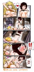 Rule 34 | !, !!, 2girls, anger vein, arm behind head, artist name, ass, back, barefoot, bed, black hair, black shirt, blonde hair, blouse, blush, bottomless, breasts, cleavage, comic, cowgirl position, eye contact, feet, flick, foot on another&#039;s face, girl on top, grey eyes, groping, hand on breast, heart, highres, incest, leg grab, long hair, looking at another, lying, moaning, motion blur, multiple girls, nipples, on back, open mouth, orange shirt, purple eyes, ruby rose, rwby, saliva, sequential, sex, shirt, short hair, siblings, sisters, smile, spanking, spoken anger vein, spoken exclamation mark, spoken heart, straddling, strap slip, surprised, sweat, tank top, tears, text focus, toes, tongue, tongue out, tribadism, white legwear, window, yang xiao long, yuri, yuriwhale