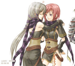 Rule 34 | 2girls, albel nox, clair lasbard, elbow gloves, gloves, multiple girls, nel zelpher, scarf, square enix, star ocean, star ocean till the end of time, striped clothes, striped scarf, yuri