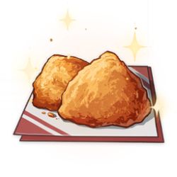 Rule 34 | artist request, chicken (food), commentary, english commentary, food, food focus, fried chicken, game cg, genshin impact, lowres, napkin, no humans, official art, simple background, sparkle, still life, third-party source, transparent background