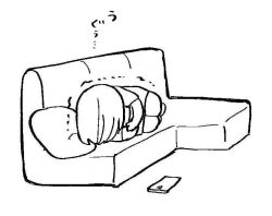 Rule 34 | 1girl, cellphone, commentary request, couch, dropped object, fetal position, jpeg artifacts, lying, nozawa yukiko, on couch, on side, original, pain, phone, simple background, smartphone, solo, trembling, white background