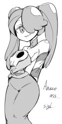 Rule 34 | 1girl, detached collar, detached sleeves, dress, greyscale, hair over one eye, inarou (rakugakiproject), monochrome, skull, skullgirls, solo, squigly (skullgirls), stitched mouth, stitches, twintails, zombie