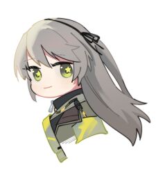 Rule 34 | 1girl, chibi, commentary request, girls&#039; frontline, green eyes, hair ribbon, jacket, light brown hair, long hair, looking at viewer, looking to the side, morisenn, ribbon, simple background, smile, solo, star-shaped pupils, star (symbol), symbol-shaped pupils, ump40 (girls&#039; frontline), upper body, white background