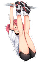 Rule 34 | 1girl, ass, blush, clenched teeth, closed eyes, gym uniform, highres, kneepits, panbai, pink hair, socks, solo, sweat, teeth, twintails, white socks
