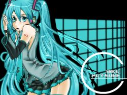 Rule 34 | detached sleeves, green eyes, green hair, hatsune miku, long hair, nokko, solo, thighhighs, twintails, very long hair, vocaloid