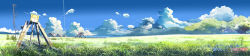 Rule 34 | 00s, absurdres, cloud, day, grass, highres, kumo no mukou yakusoku no basho, landscape, long image, nature, no humans, scenery, shinkai makoto, sky, tower, tree, wide image