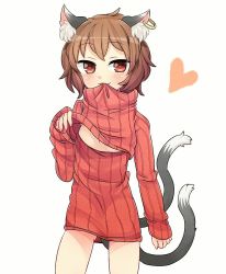 Rule 34 | 1girl, alternate costume, animal ears, brown hair, cat ears, cat tail, chen, earrings, ibaraki natou, jewelry, multiple tails, nekomata, short hair, simple background, single earring, solo, tail, touhou, two tails