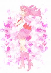 Rule 34 | 1girl, absurdres, anxflower, back bow, bishoujo senshi sailor moon, blush, boots, bow, bowtie, chibi usa, choker, closed eyes, closed mouth, collared shirt, elbow gloves, floating hair, from side, full body, gloves, heart, high heel boots, high heels, highres, knee boots, long hair, miniskirt, own hands clasped, own hands together, pink footwear, pink hair, pink sailor collar, pink skirt, pleated skirt, profile, red bow, red bowtie, sailor chibi moon, sailor collar, sailor collar lift, sailor senshi uniform, sailor shirt, shirt, skirt, sleeveless, sleeveless shirt, solo, twintails, white choker, white gloves, white shirt