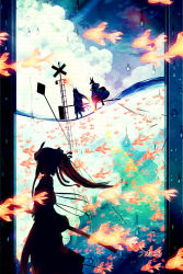 Rule 34 | 3others, artist name, cloud, commentary request, fish, fox boy, furry, goldfish, long hair, medium hair, multiple others, nyanyakitisiro, original, outdoors, railroad crossing, road sign, sign, silhouette, sky, sword, tagme, walking, walking on liquid, water, water drop, weapon, window