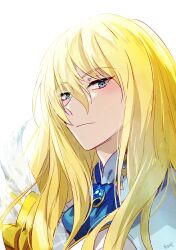 Rule 34 | 1boy, ascot, blue ascot, blue eyes, closed mouth, coat, fate/grand order, fate (series), hair between eyes, heeparang, kirschtaria wodime, light blush, long hair, looking at viewer, male focus, portrait, simple background, solo, white background, white coat
