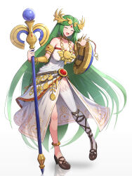 Rule 34 | 1girl, absurdly long hair, absurdres, breasts, full body, gonzarez, green hair, highres, kid icarus, kid icarus uprising, large breasts, long hair, nintendo, palutena, simple background, solo, very long hair, white background