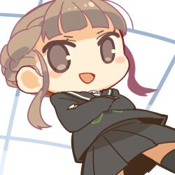 Rule 34 | 1girl, :d, chibi, euphoria (clockup), looking at viewer, lowres, manaka nemu, mota, open mouth, school uniform, short hair, simple background, skirt, smile, solo, thighhighs, white background