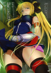 Rule 34 | 00s, 1girl, blonde hair, fate testarossa, hair ribbon, highres, long hair, lyrical nanoha, mahou shoujo lyrical nanoha, mahou shoujo lyrical nanoha strikers, mikazuki akira!, panties, partially translated, pussy juice, ribbon, sex toy, solo, thighhighs, translation request, twintails, underwear, upskirt, vibrator, vibrator under clothes, vibrator under panties, wet, wet clothes, wet panties