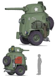 Rule 34 | 1other, absurdres, bag, gas can, gatling santouhei, highres, jerry can, military, military vehicle, motor vehicle, original, silhouette, spare tire, tank, vehicle focus, white background