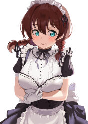 Rule 34 | 1girl, :p, absurdres, alternate costume, apron, apron pull, arm under breasts, back bow, black choker, blue eyes, blush, bow, braid, breast hold, breasts, brown hair, buttons, center frills, choker, clothes pull, commentary, detached collar, emma verde, enmaided, freckles, frilled apron, frilled shirt collar, frills, hair between eyes, high-waist skirt, highres, large bow, large breasts, looking at viewer, love live!, love live! nijigasaki high school idol club, low twin braids, low twintails, maid, maid headdress, medium hair, pisagi, puffy short sleeves, puffy sleeves, red vest, shirt, shirt pull, short sleeves, simple background, skirt, solo, tongue, tongue out, twin braids, twintails, underbust, vest, waist apron, white apron, white background, white shirt