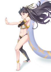 Rule 34 | 1girl, absurdres, armlet, asymmetrical legwear, asymmetrical sleeves, bad id, bad pixiv id, bare shoulders, black hair, breasts, commentary, earrings, elbow gloves, fate/grand order, fate (series), gloves, hair ribbon, highres, hoop earrings, ishtar (fate), jewelry, jiaoshoutongxue, long hair, medium breasts, navel, parted bangs, red eyes, ribbon, single elbow glove, single thighhigh, smile, solo, thighhighs, two side up, uneven legwear, uneven sleeves