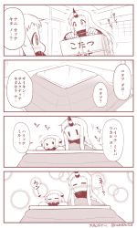 Rule 34 | 10s, 2girls, abyssal ship, claws, comic, detached sleeves, horns, kantai collection, kotatsu, long hair, mittens, monochrome, multiple girls, northern ocean princess, seaport princess, single horn, table, translation request, yamato nadeshiko
