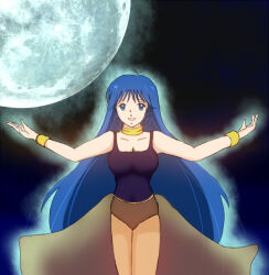 1girl ballerina blue_leotard choujikuu_yousai_macross leotard lynn_minmay macross moon see-through_clothes see-through_shirt shirt