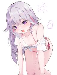 Rule 34 | 1girl, :d, absurdres, all fours, artist name, bare shoulders, bikini, breasts, collarbone, gem, gradient hair, grey hair, highres, hololive, hololive english, jewel under eye, koseki bijou, long hair, looking at viewer, micro bikini, moai, multicolored hair, namiorii, navel, open mouth, pink hair, purple eyes, purple hair, see-through, see-through shirt, shirt, side-tie bikini bottom, sidelocks, simple background, small breasts, smile, solo, swimsuit, teeth, upper body, virtual youtuber, wavy hair, white background, white shirt